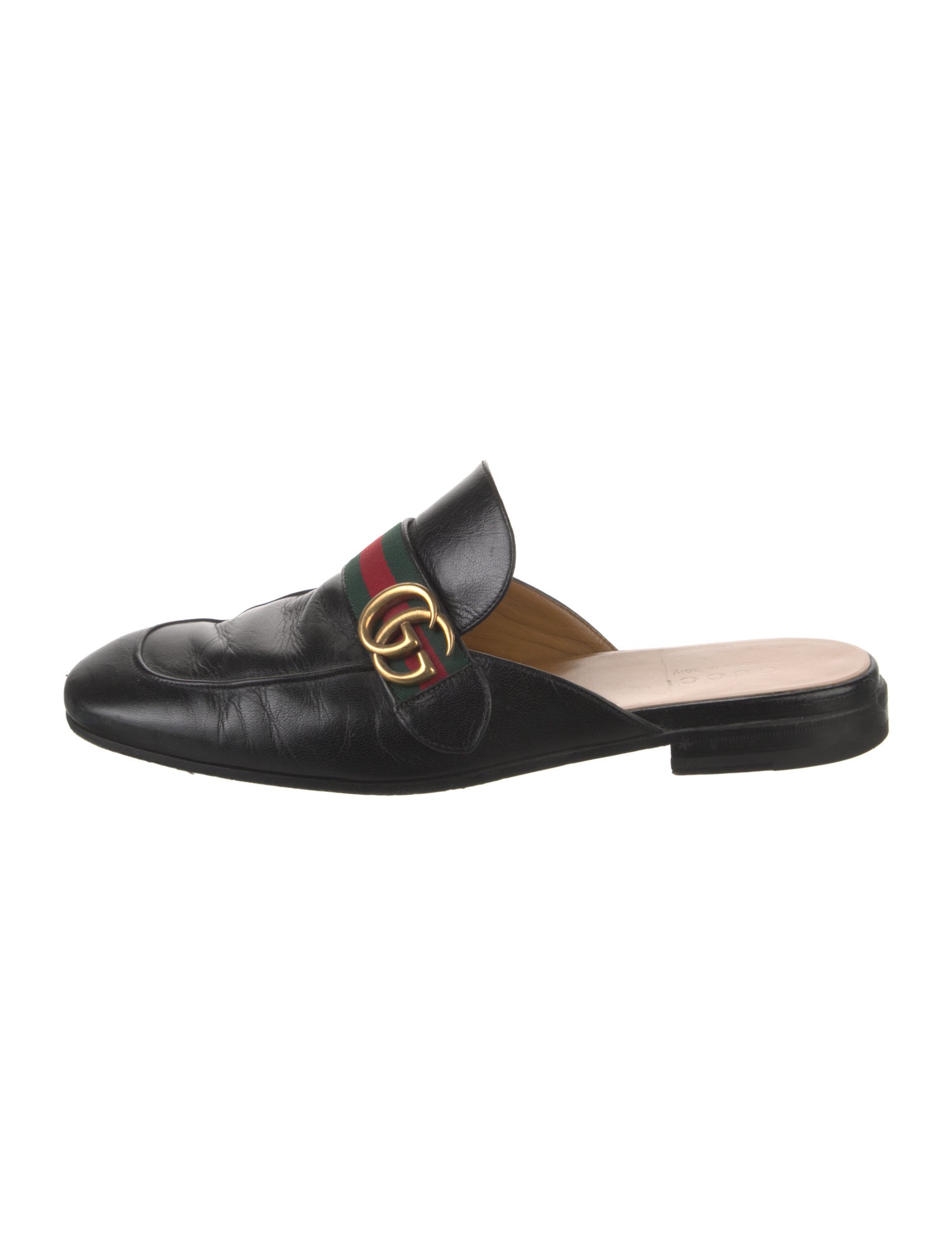 Gucci Web Accent Leather Slippers